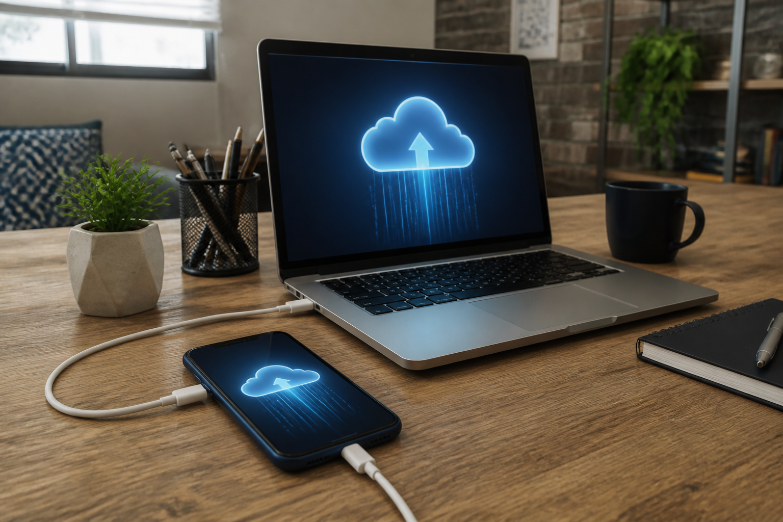 Celular conectado à nuvem representando backup de dados