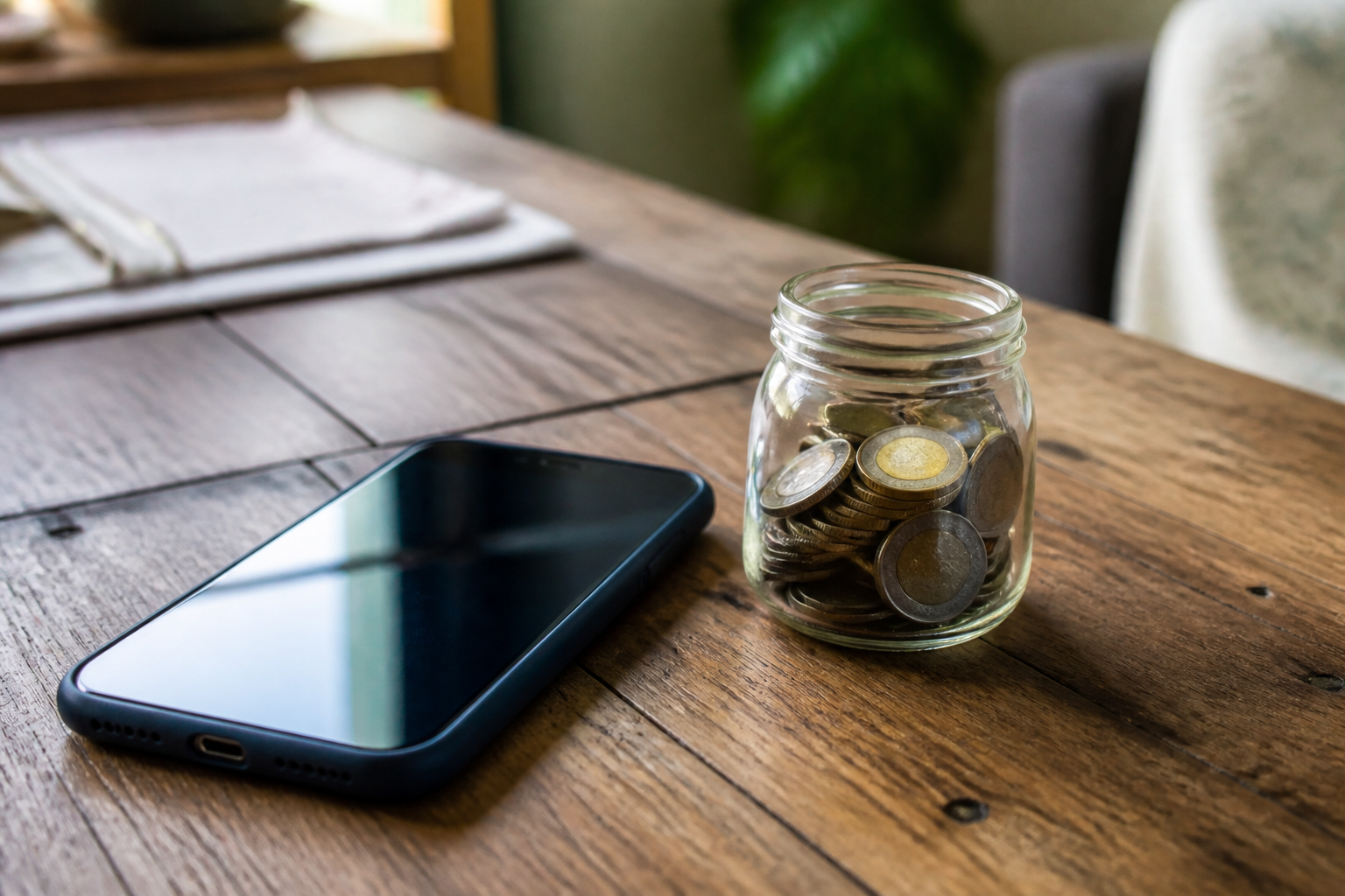 Celular com saldo aumentando aos poucos após hábitos de economia