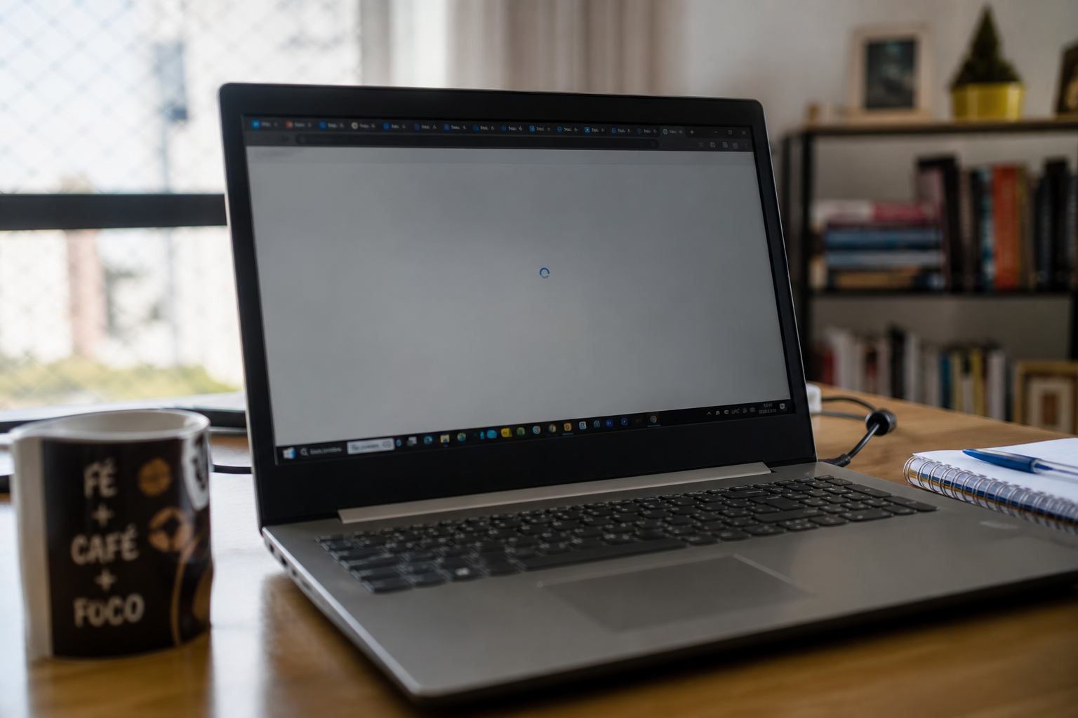 Notebook com tela de carregamento representando lentidão no Windows