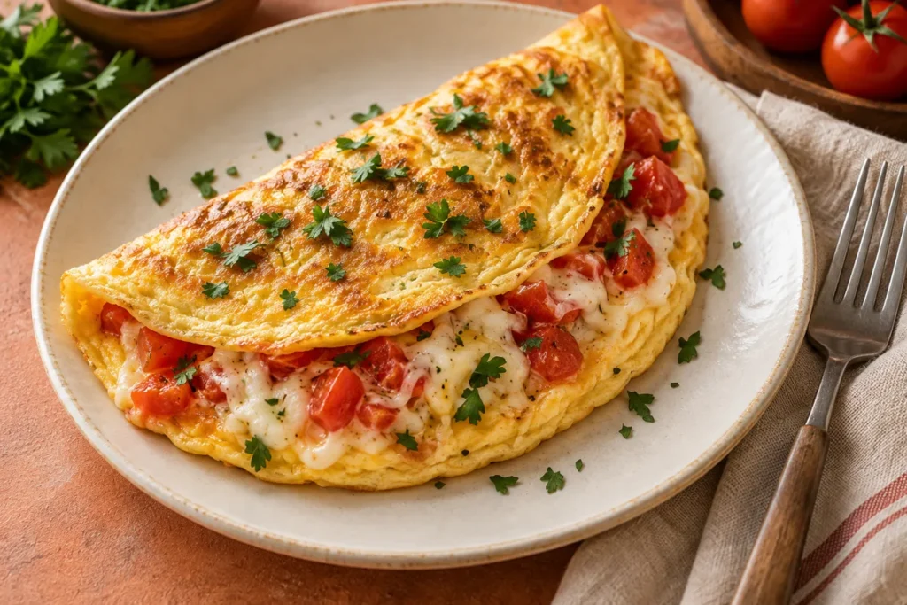 Imagem ilustrativa de omelete de tomate e queijo