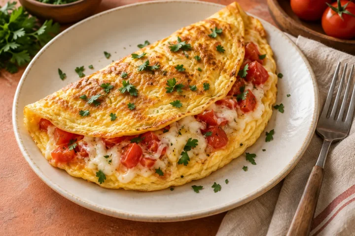 Imagem ilustrativa de omelete de tomate e queijo