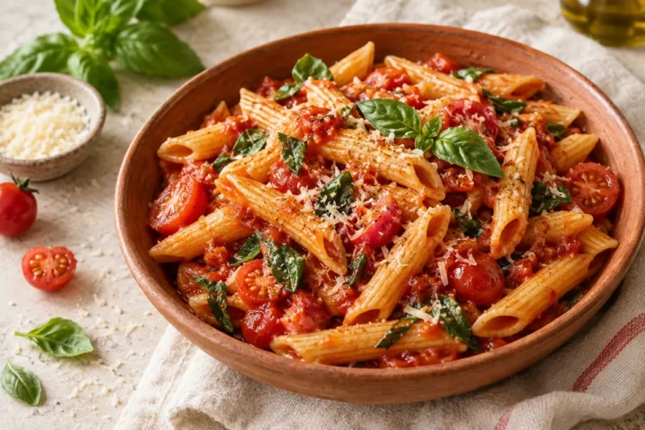 Imagem ilustrativa de penne ao molho de tomate